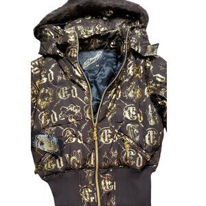 NWT Ed Hardy by Christian Audigier Brown Puffer Jacket XS
